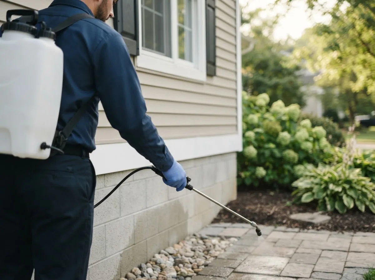 Pest control technician inspecting a home in Weinert, TX